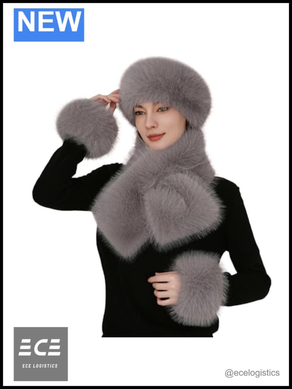Faux Fox Fur Scarf Set Soft Fluffy Headband Arm Warmers Winter Accessories